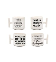 Beyaz T Kulp Anlamlı Mod Sözleri Tasarımlı Latte Fincan Modelleri Ve Deri Bileklik