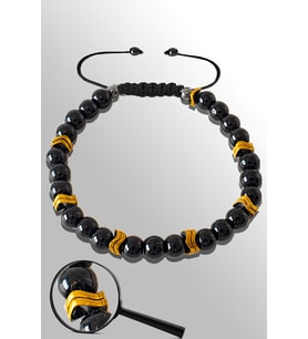 Sertifikalı Gold Çavuş Hematitli Siyah Obsidyen Taşı Bileklik - Ayarlamalı (Çok Renkli)