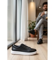Enoch Hakiki Deri Günlük Lastik Bağcıklı Erkek Ayakkabı Comfort Taban Sneaker