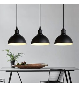 RİOLİGHT RUSTİK,VİNTAGE 3XE27 DUYLU SIRALI MASA ÜSTÜ SİYAH METAL SARKIT AVİZE TABAN ÇAPI:60CM