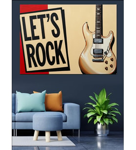 Let'S Rock Gitar Yazısı Dekoratif Kanvas - Mdf Ahşap Tablo