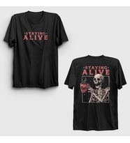 Presmono Unisex Siyah Coffee Kahve Staying Alive Sırt Baskılı T-Shirt 548150tt