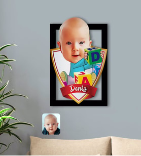 BK Gift Kişiye Özel İsimli Bebek Karikatürlü 3D Ahşap Tablo-5