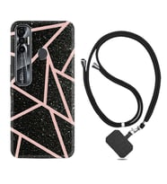 Tecno Spark 6 6 Go 8C 8 Pro 7 7 Pro Kılıf Boyun Askılı Silikon Pembe Şeritli Mermer 1312