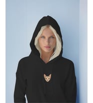 Sphynx Kedili Hoodie Unisex %100 Pamuk  Siyah Kapüşonlu Sweatshirt Göğüs Ortası Minimal Logo