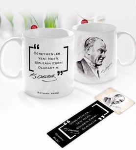 BK Gift Kişiye Özel İsimli Atatürk Temalı Kupa Bardak ve Ahşap Kitap Ayracı-10