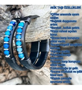 MAVİ AKİK DERİ EL YAPIMI ÇİFT BİLEKLİK
