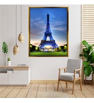 Tablore Mavi Işıklı Eyfel Kulesi Paris Şehir Manzarası Çerçeveli Kanvas Tablo Modern Salon Dekoru