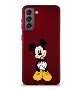 Samsung Galaxy S21 Soft Premier Kapak Mickey Mouse-A Tasarımlı Silikon Kılıf - Mürdüm (Şeffaf)