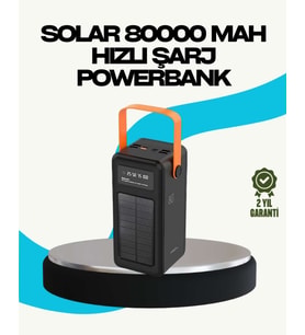 80000 mAh Güneş Enerjili Powerbank 4 Kablolu Type C Lightning Micro USB
