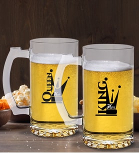 BK Gift Kişiye Özel King And Queen Tasarımlı 2’li Cam Bira Bardağı 50cl-1 (Beyaz)