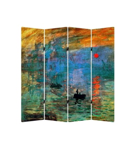 Claude Monet Gün Doğumu Izlenim 4 Kanatlı Oda Bölücü Çift Taraflı Kanvas Paravan