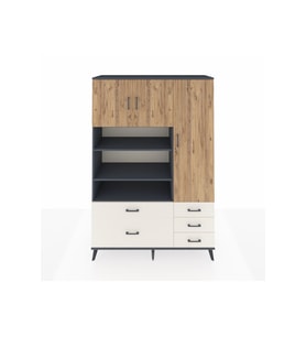 Hyperion Dolap 9 Raflı 5 Çekmeceli 3 Kapaklı 132x44x195 Antrasit-Çam/Aytaşı