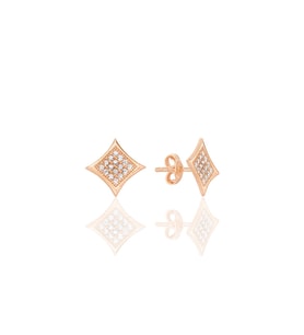 Gümüş rose zirkon taşlı şık kare kadın küpe SGTL12661ROSE