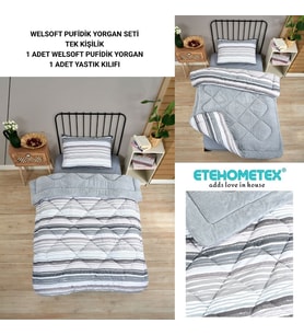 ETE HOMETEX TEK KİŞİLİK LÜX WELSOFT YORGAN SETİ TASEL GRİ 155X215CM 8696474231936