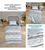 ETE HOMETEX TEK KİŞİLİK LÜX WELSOFT YORGAN SETİ TASEL GRİ 155X215CM 8696474231936