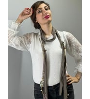 ZİNCİRLİ ÇİÇEKLİ PENYE KADIN FULAR GİYİM AKSESUARI 170X5 CM (Açık Kahve)