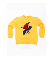 Spiderman baskılı örümcek adam pamuklu kumaş çocuk sweatshirt (Sarı)
