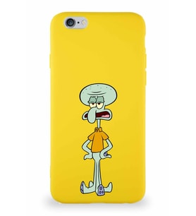 Apple iPhone 6S Soft Premier Kapak Squidward Dokunaç Tasarımlı Silikon Kılıf - Sarı (Şeffaf)