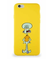 Apple iPhone 6S Soft Premier Kapak Squidward Dokunaç Tasarımlı Silikon Kılıf - Sarı (Şeffaf)