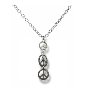 Üçlü Peace Barış Sembolü Unisex Kolye – 60 cm Zincirli, Alt Alta Dizilmiş Zamak Metal Anlamlı Takı