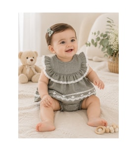 Kız Bebek Dantel Detaylı 2'li Takım – Fırfırlı Bluz ve Bloomer Şort