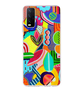 PrintiFy Vivo Y20 ile Uyumlu 1mm Slim Fit Retro Renkler 6 Baskılı Şeffaf  Kılıf