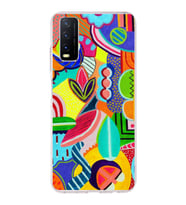 PrintiFy Vivo Y20 ile Uyumlu 1mm Slim Fit Retro Renkler 6 Baskılı Şeffaf  Kılıf