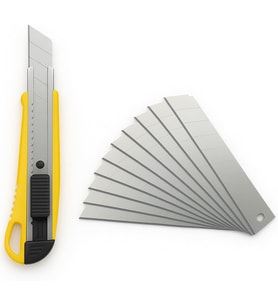 Maket Bıçağı, 10 Adet Yedek Paslanmaz Çelik Bıçaklı, 18 mm Segmentli, Ergonomik Kaymaz Sarı Sap, Otomatik Kilit Mekanizmalı, Karton, Halı, Plastik, Kağıt ve Deri İçin Çok Amaçlı Kesici.