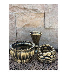 Dekoratif Polyester Üçlü Vazo gold Siyah Eskitme
