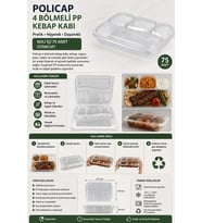 Policap 4 Bölmeli PP Kebap Kabı Koli içi 75 Adet (Starcup)