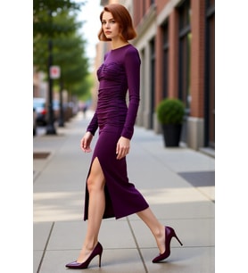 Kadın Fashion Forward Midi Elbise Bisiklet Yaka Uzun Kol Düz Bodycon Şık Gece Davetleri Kış
