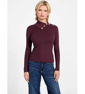 Guess Uzun Kollu Balıkçı Yaka Priscilla Saç Örgü Fitilli Triko Kadın Bordo Triko W6RR07Z2YK2-RGP