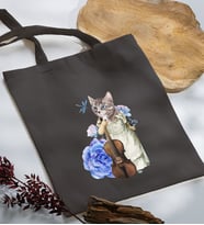 BK Gift Kedi Tasarımlı Antrasit Kumaş Bez Çanta, Baskılı Omuz Çantası, Alışveriş Çantası, Anneye Hediye-3