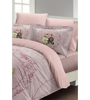 Çift Kişilik ( Lastikli Çarşaflı ) %100 Pamuk Saten Nevresim Takımı Damascus Rose