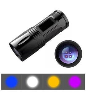 4 Renk UV Balıkçı Feneri 300 Lümen Zoom 2 Mod USB Şarj Dahili Pil   