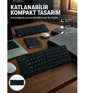 Kablosuz Katlanabilir Bluetooth Klavye Telefon Tablet Bilgisayar Uyumlu