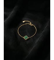 925 Ayar Yeşil Kaplangözü Taşlı Gold Tekli Yonca Gümüş Bileklik