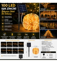 Solar 100 LED Gün Işığı Peri Led Işık Zinciri Bahçe ve Balkon Aydınlatma