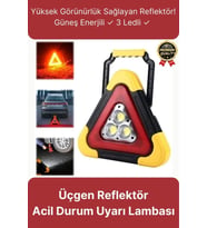 Premium Güneş Enerjili Güçlü Işık 3 Ledli Solar Üçgen Refluj Reflektör Acil Durum Uyarı Lambası