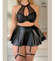 Intive Curvy Wrap Kesim Dekolteli Fileli Jartiyerli Etekli Büyük Beden Sütyen Takımn (Siyah)