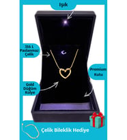 Doğum Günlerine Özel Işıklı Premium Kutuda Düğüm Kalp Çelik Kolye (Gold)