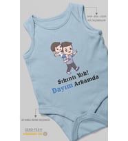 Sıkıntı Yok! Dayım Arkamda Baskılı Bebek Zıbını – Çıtçıtlı Body  %100 Pamuk Sıfır Kol (Bebek Mavisi)