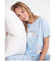 LCW Young Mavi Bisiklet Yaka Baskılı Kadın Pijama Takımı
