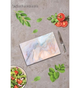 20x30cm - Ezgi  Mermer Görünümlü - Cam Kesme Tahtası