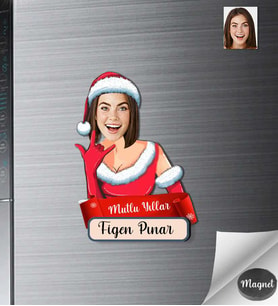 Kişiye Özel Yılbaşı Kadın Ahşap Magnet -1