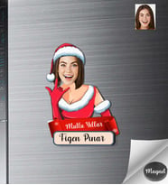 Kişiye Özel Yılbaşı Kadın Ahşap Magnet -1