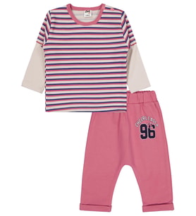 Civil Baby Çizgi Empirme Baskılı 6-18 Ay Takım - Bej (Taş)