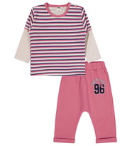 Civil Baby Çizgi Empirme Baskılı 6-18 Ay Takım - Bej (Taş)
