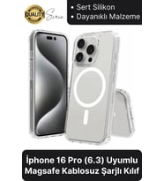Premium Apple İphone 16 Pro 6.3 inç Uyumlu Kablosuz Şarj Destekli Sert Silikon Şeffaf Kılıf Magsafe